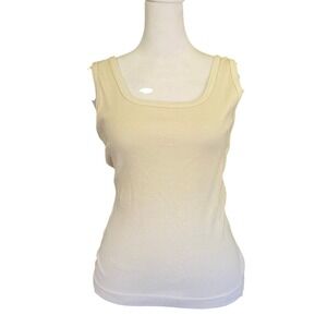 Vintage 1990s Ribbed Knit Cream Tank Top‎ 100% Cotton OS Preshrunk Retro Minimal